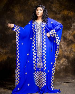 Grand Royal Blue Kaftan Gown with Heavy Gold Geometric Embroidery | Event Dress 2