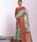  Sea Green Classic Weaving Kanjivaram Silk Saree With Unstiched  Blouse