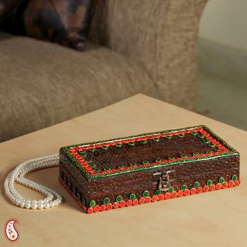 Rectangle Mini Wood Chest With Embossed Clay Work 2