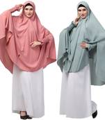 Nazneen stretchable smoking at wrist knee length Jilbab cum prayer khimar Hijab combo pack of two