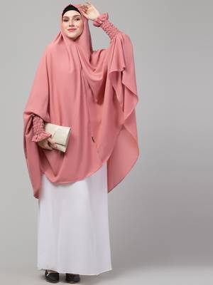 Nazneen stretchable smoking at wrist knee length Jilbab cum prayer khimar Hijab combo pack of two 2