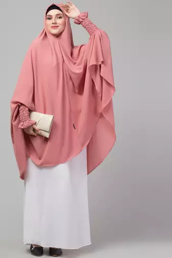 Nazneen stretchable smoking at wrist knee length Jilbab cum prayer khimar Hijab combo pack of two