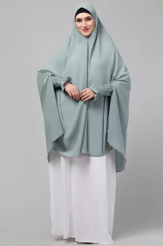 Nazneen stretchable smoking at wrist knee length Jilbab cum prayer khimar Hijab combo pack of two
