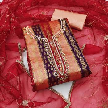 Peach Banarasi Unstitched Dress Material 1
