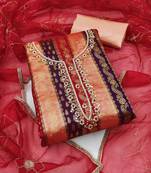 Peach Banarasi Unstitched Dress Material