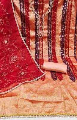 Peach Banarasi Unstitched Dress Material 2
