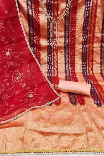 Peach Banarasi Unstitched Dress Material