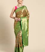 Silk Land Green Ethnic Motifs Silk Blend Saree With Unstitched Blouse Piece