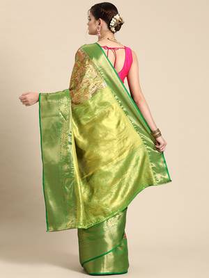 Silk Land Green Ethnic Motifs Silk Blend Saree With Unstitched Blouse Piece 2