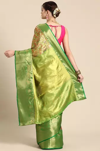 Silk Land Green Ethnic Motifs Silk Blend Saree With Unstitched Blouse Piece
