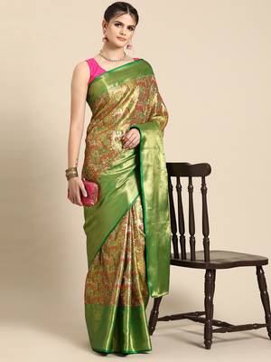 Silk Land Green Ethnic Motifs Silk Blend Saree With Unstitched Blouse Piece 3
