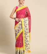 Silk land red floral faux kanjivaram silk saree with unstitched blouse piece