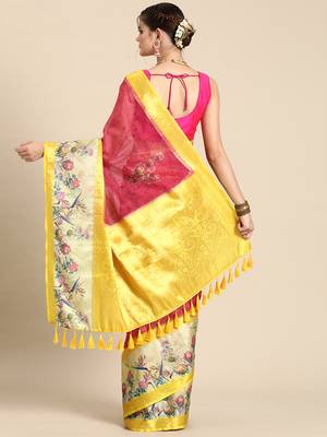 Silk land red floral faux kanjivaram silk saree with unstitched blouse piece 2