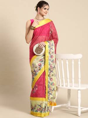 Silk land red floral faux kanjivaram silk saree with unstitched blouse piece 3
