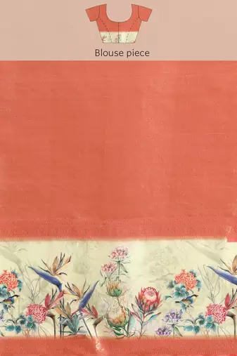 Silk land grey floral faux kanjivaram silk saree with unstitched blouse piece