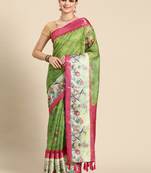 Silk land green floral faux kanjivaram silk saree with unstitched blouse piece