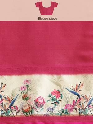 Silk land green floral faux kanjivaram silk saree with unstitched blouse piece 5