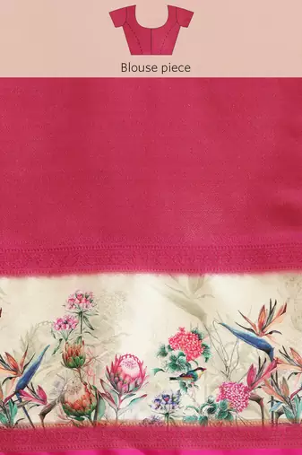 Silk land green floral faux kanjivaram silk saree with unstitched blouse piece