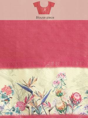 Silk land teal floral faux kanjivaram silk saree with unstitched blouse piece 5