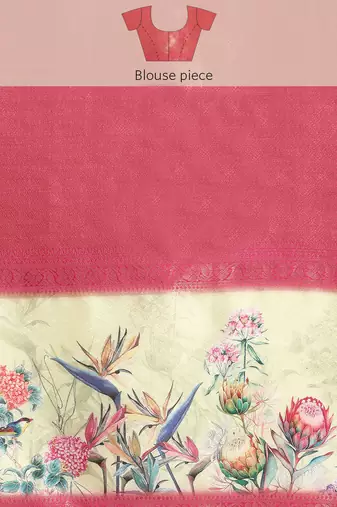 Silk land teal floral faux kanjivaram silk saree with unstitched blouse piece