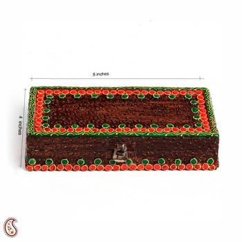 Rectangle Mini Wood Chest With Embossed Clay Work 1