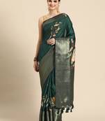 Silk land green floral kanchipuram silk saree with unstitched blouse piece