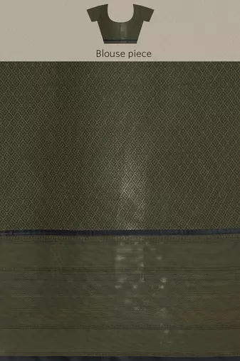 Silk land green floral kanchipuram silk saree with unstitched blouse piece