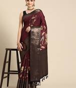 Silk land wine floral kanchipuram silk saree with unstitched blouse piece