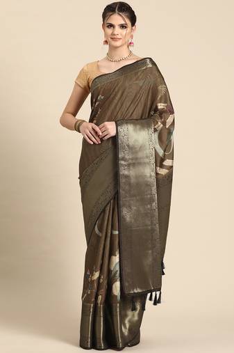 Silk land multicolor floral kanchipuram silk saree with unstitched blouse piece