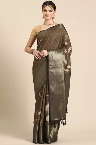 Silk land multicolor floral kanchipuram silk saree with unstitched blouse piece