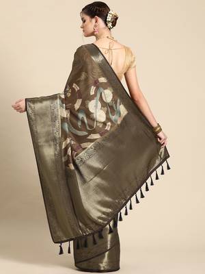 Silk land multicolor floral kanchipuram silk saree with unstitched blouse piece 2