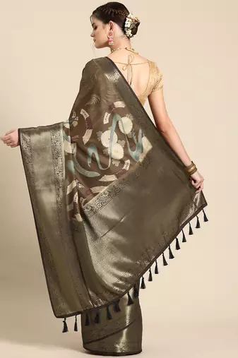 Silk land multicolor floral kanchipuram silk saree with unstitched blouse piece