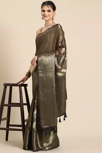 Silk land multicolor floral kanchipuram silk saree with unstitched blouse piece