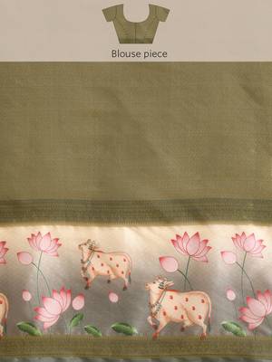 Silk land grey geometric faux kanjivaram silk saree with unstitched blouse piece 5