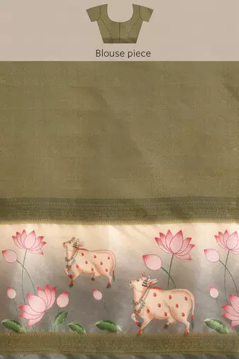 Silk land grey geometric faux kanjivaram silk saree with unstitched blouse piece