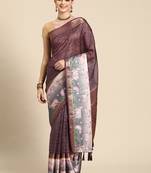 Silk land wine geometric faux kanjivaram silk saree with unstitched blouse piece