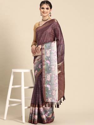 Silk land wine geometric faux kanjivaram silk saree with unstitched blouse piece 2