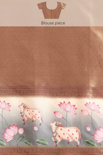 Silk land wine geometric faux kanjivaram silk saree with unstitched blouse piece