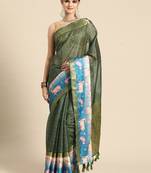 Silk land green geometric faux kanjivaram silk saree with unstitched blouse piece