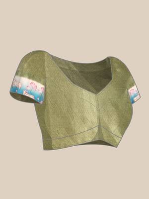 Silk land green geometric faux kanjivaram silk saree with unstitched blouse piece 4