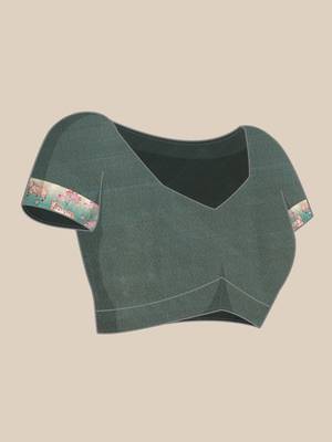 Silk land teal geometric faux kanjivaram silk saree with unstitched blouse piece 4