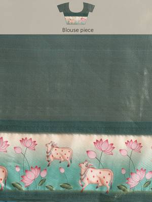 Silk land teal geometric faux kanjivaram silk saree with unstitched blouse piece 5