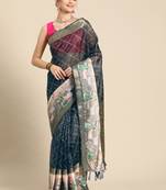 Silk land grey geometric faux kanjivaram silk saree with unstitched blouse piece