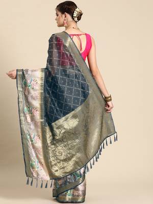 Silk land grey geometric faux kanjivaram silk saree with unstitched blouse piece 2