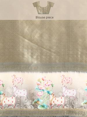 Silk land grey geometric faux kanjivaram silk saree with unstitched blouse piece 5