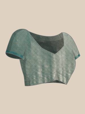 Silk land teal geometric faux kanjivaram silk saree with unstitched blouse piece 4