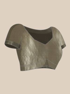 Silk land grey striped faux kanjivaram silk saree with unstitched blouse piece 4