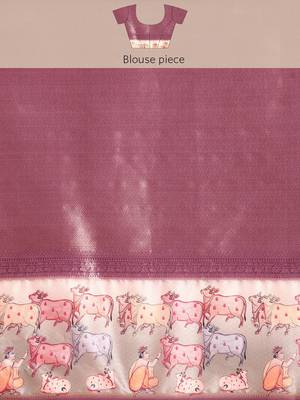 Silk land purple striped faux kanjivaram silk saree with unstitched blouse piece 5