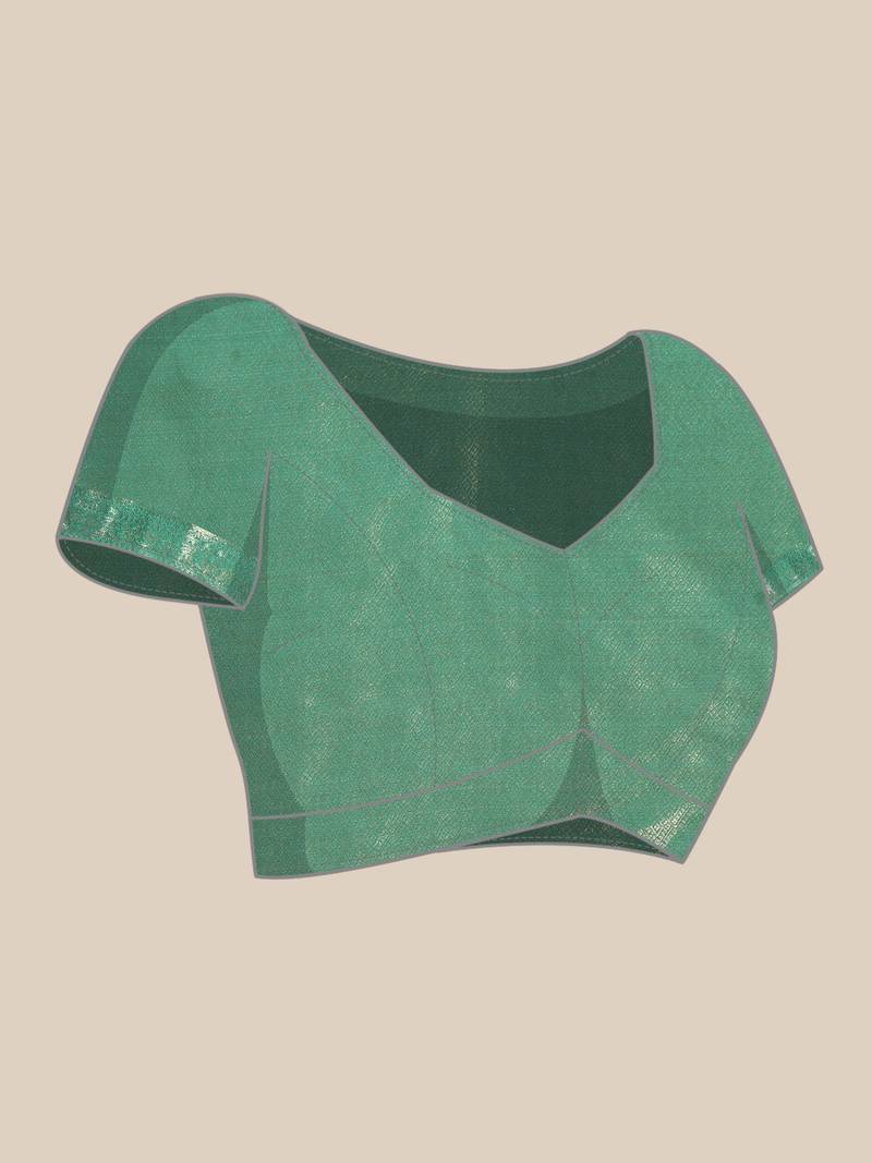 Silk land teal floral faux kanjivaram silk saree with unstitched blouse piece