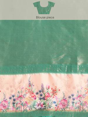 Silk land teal floral faux kanjivaram silk saree with unstitched blouse piece 5